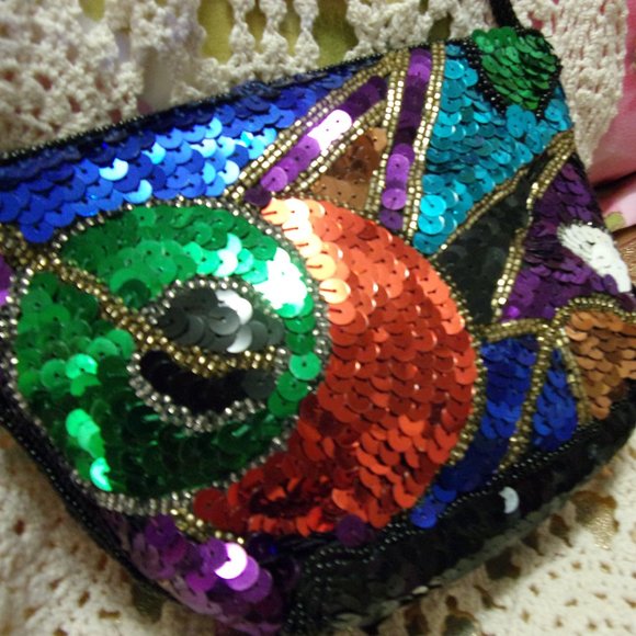 La Regale Multi Colored Sequins and Beads Bling Small Handbag Clutch NWOT - Picture 3 of 3